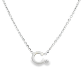 14K White Gold 'C' Initial Diamond Necklace with a .02ct natural diamond
