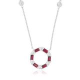 14K White Gold Ruby And Diamond Circle Station Necklace