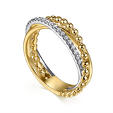 14K Yellow And White Gold Criss Cross Bujukan Diamond Ring
