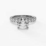 14K White Gold Classic Round Natural Diamonds Engagement Ring