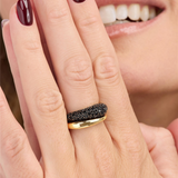 18K Yellow Gold Overlay 'Norah' Black Cubic Zirconia Double Ring