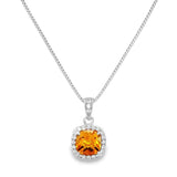 November Birthstone Sterling Silver Citrine Halo Pendant