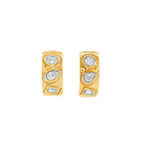 14K Yellow Gold Huggie Natural Diamonds Hoop Earrings