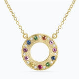 14K Yellow Gold Multi-Colored Stones Contemporary Necklace