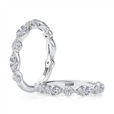 14K White Gold Alternating Marquise and Round Shape Diamond Band