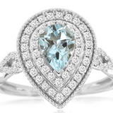 14K White Gold Pear Aquamarine And Diamond Halo Ring