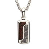 Stainless Steel Dog Tag Pendant With Dinobone & Meteorite Inlay