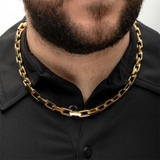 8mm Polished 18K Yellow Gold IP Steel Paperclip Chain Heavy Link Necklace