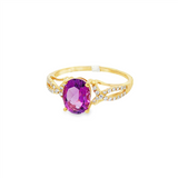 14K Yellow Gold Oval Amethyst Classic Ring