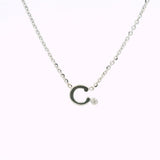 14K White Gold 'C' Initial Diamond Necklace with a .02ct natural diamond