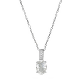 April Birthstone Pendant: 14K White Gold Diamond And Oval White Topaz Pendant Necklace