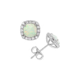 October Birthstone Sterling Silver Created Opals Halo Earrings