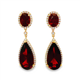 14K Yellow Gold Garnets And Diamond Dangle Earrings