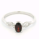 14K White Gold Oval Garnet Contemporary Ring