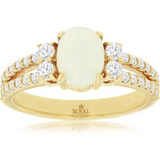 14K Yellow Gold Oval Opal And Diamond Classic Ring