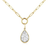 14K Yellow Gold Paperclip With Pear Shape Pavé Cluster Diamond Necklace