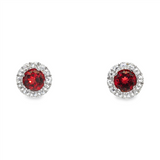 January Birthstone Earrings: Stering Silver Garnet Halo Earrings