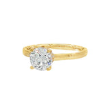 14K Yellow Gold Hidden Halo Round Natural Diamonds Engagement Ring