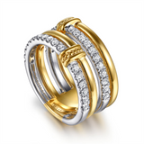 14K Yellow And White Gold Easy Stackable Diamond Ring