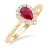 14K Yellow Gold Pear Ruby Halo Ring