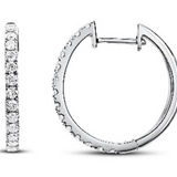 18K White Gold 12Mm Round Huggie Natural Diamonds Hoop Earrings