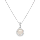 June Birthstone Sterling Silver Freshwater Pearl Halo Pendant