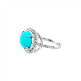 14K White Gold Cabochon Turquoise Halo Ring