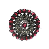 JT ESTATE Sterling Silver Violet Glass And Marcasite Medallion Brooch