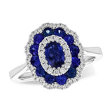 14K White Gold Oval Sapphire And Diamond Triple Halo Ring