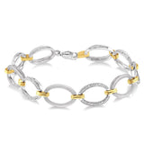 Sterling Silver Natural Diamonds Oval Link Bracelet
