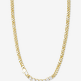 18K Yellow Gold Overlay Cubic Zirconia Cuban Chain Necklace