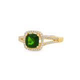 14K Yellow Gold Cushion Russalite And Diamond Halo Ring