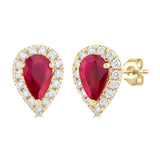 14K Yellow Gold Rubies Halo Earrings