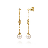 14K Yellow Gold Bujukan Clover Freshwater Pearl Drop Earrings