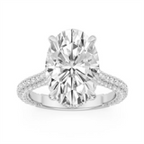 Platinum 5.09Ct Oval Lab Grown Diamonds Hidden Halo Engagement Ring