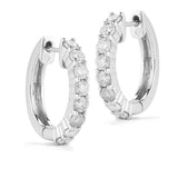 14K White Gold 16Mm Round Huggie Natural Diamonds Hoop Earrings