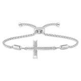 Sterling Silver Natural Diamonds Cross Bolo Bracelet