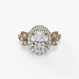 14K Yellow Gold Floral Oval Natural Diamonds Engagement Ring