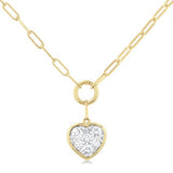 14K Yellow Gold Paperclip With Heart Shape Pavé Cluster Diamond Necklace