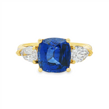 18K Yellow Gold Cushion Sapphire Three Stone Ring