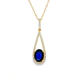 14K Yellow Gold Sapphire And Diamond Pear Pendant