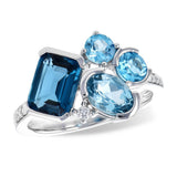 14K White Gold Blue Topaz And Diamond Cluster Ring