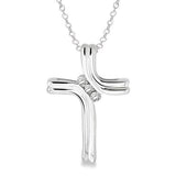 Sterling Silver Natural Diamonds Cross Pendant