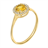 November Birthstone Rings: 14K Yellow Gold Diamond And Citrine Halo Ring