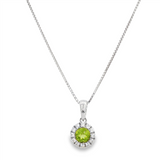 August Birthstone Pendant: Sterling Silver Peridot Halo Pendant Necklace