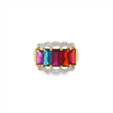 JT ESTATE 14K Yellow Gold Fancy Multicolor Stone And Diamond Contemporary Ring