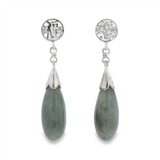 JT ESTATE Sterling Silver Teardrop Gray Jade Dangle Earrings