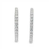 14K White Gold 35Mm Round Inside Out Natural Diamonds Hoop Earrings