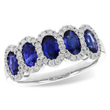 14K White Gold Oval Sapphires Halo Ring