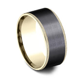 Black Titanium And 14K Yellow Gold ‘The Rogue’ Satin Finish Knurl Edges 9mm Wedding Band